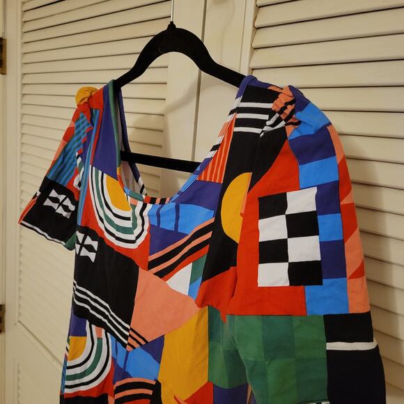 Nooworks Colorful Kidcore Stretch Midi Dress Ruffled Sleeves Large - Picture 2 of 7